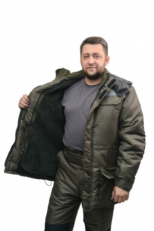 Костюм утепл ОЛИВЕР СОП т.хаки с черным с мех. подстежкой брючный